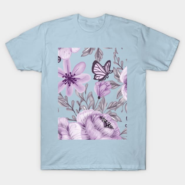 Butterfly and Flower Pattern T-Shirt by Clicky Commons